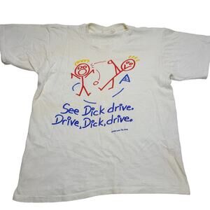 Vintage Soho Tee Shop See Dick Drive Golf Stick Figure Graphic T-Shirt Large 80s